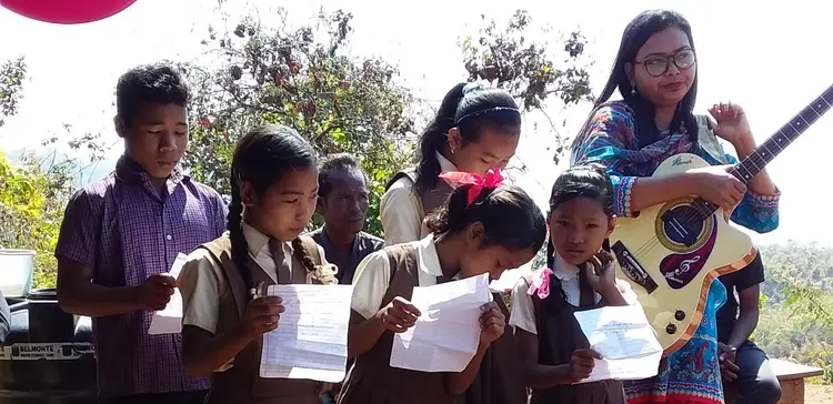 Students of Mount Penuel School Kimbokgre presenting a Welcome song.